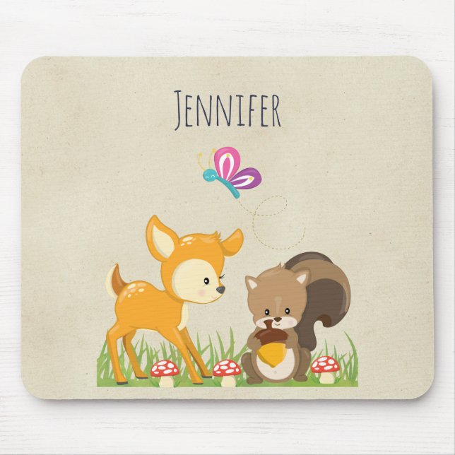 Cute Forest Animals Whimsical Cartoon Mouse Pad (Front)