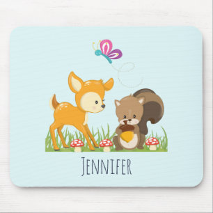 Cute Forest Animals Whimsical Cartoon Mouse Pad