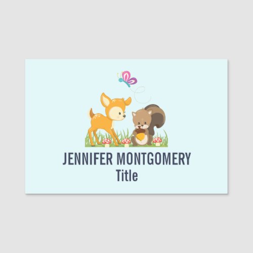 Cute Forest Animals Whimsical Cartoon Name Tag