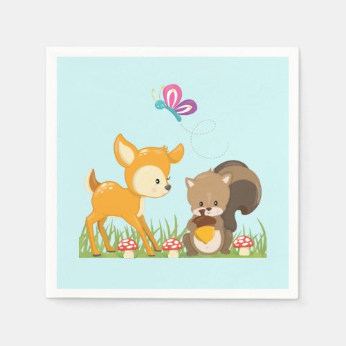 Cute Forest Animals Whimsical Cartoon Napkins