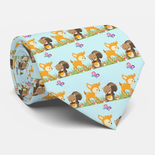 Cute Forest Animals Whimsical Cartoon Neck Tie