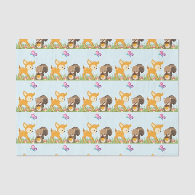 Cute Forest Animals Whimsical Cartoon Pattern Tissue Paper (Front)