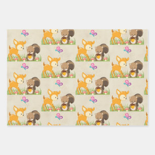 Cute Forest Animals Whimsical Cartoon Pattern Wrapping Paper Sheets