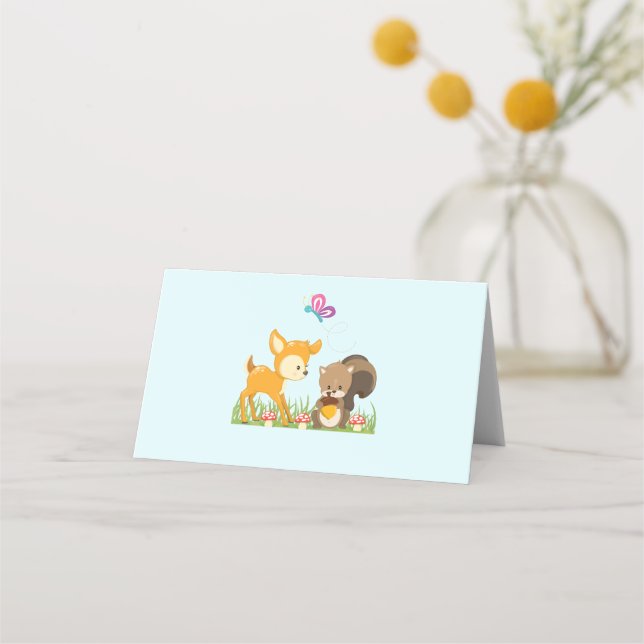 Cute Forest Animals Whimsical Cartoon Place Card (Front)