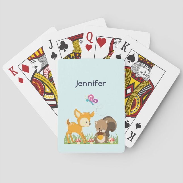 Cute Forest Animals Whimsical Cartoon Poker Cards (Back)