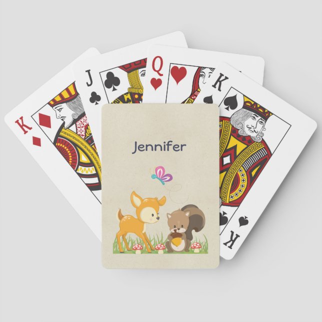 Cute Forest Animals Whimsical Cartoon Poker Cards (Back)