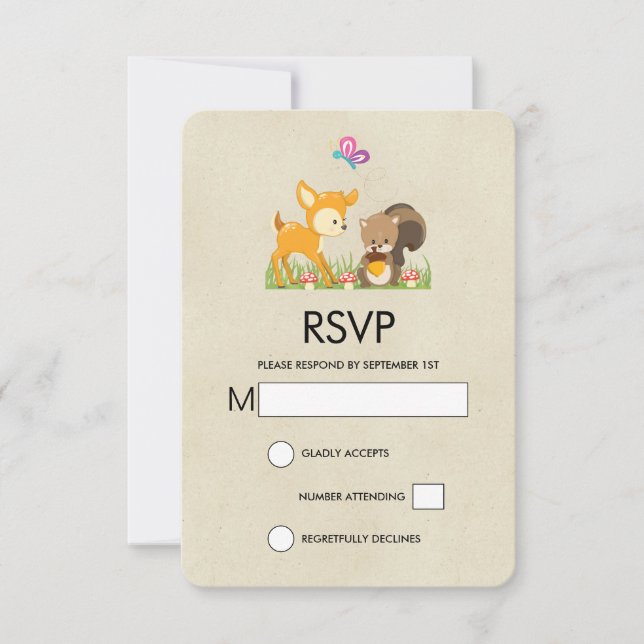 Cute Forest Animals Whimsical Cartoon RSVP Card (Front)