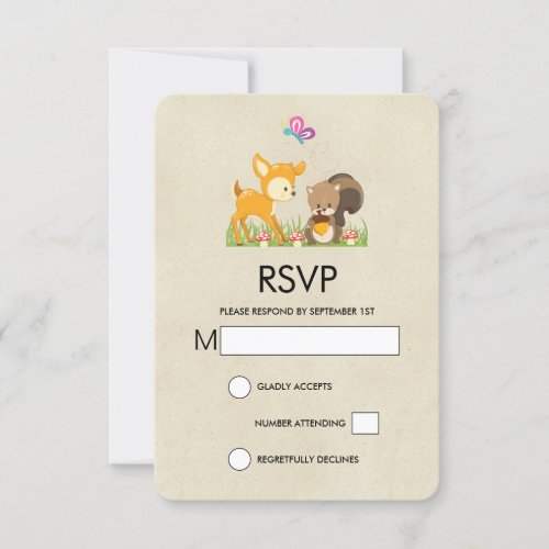 Cute Forest Animals Whimsical Cartoon RSVP Card