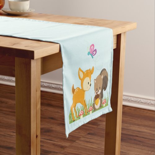 Cute Forest Animals Whimsical Cartoon Short Table Runner