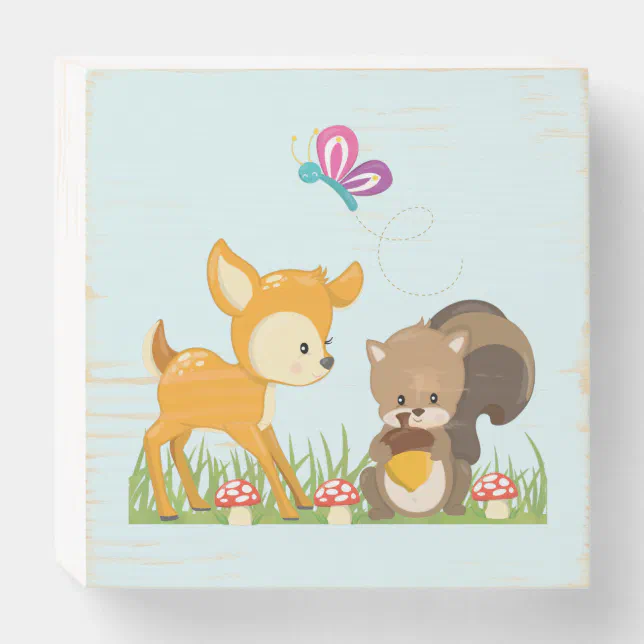 Cute Forest Animals Whimsical Cartoon Wooden Box Sign | Zazzle