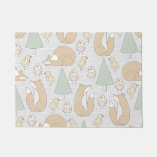 Cute Forest Animals Wild Fox Chick Pine Tree Doormat