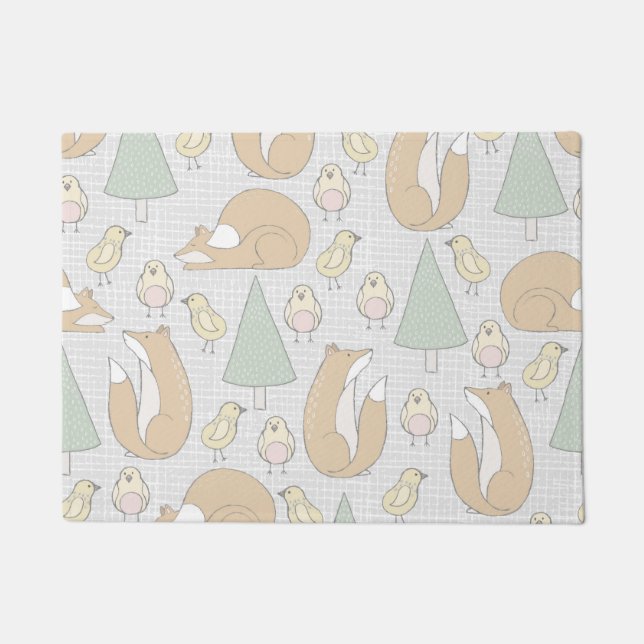 Cute Forest Animals Wild Fox Chick Pine Tree Doormat (Front)