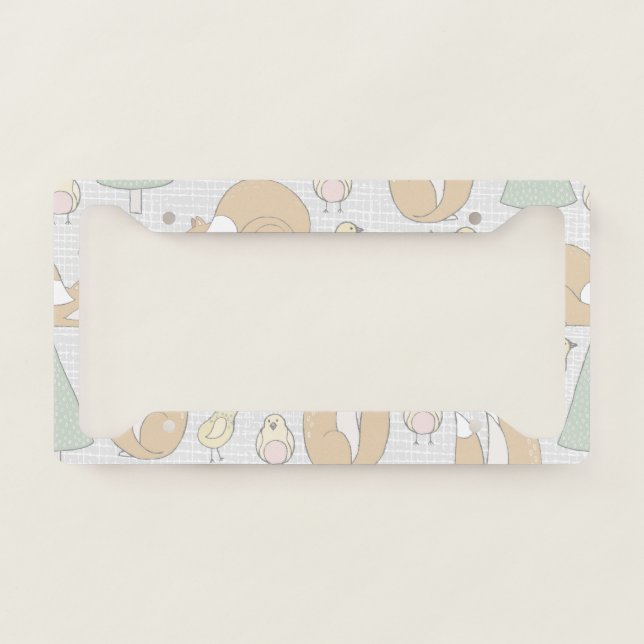 Cute Forest Animals Wild Fox Chick Pine Tree License Plate Frame (Front)
