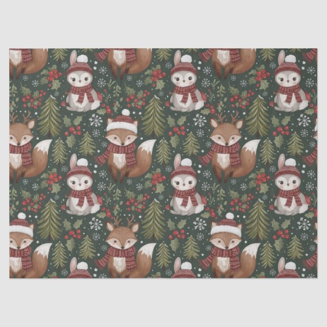 Cute Forest Animals Winter Pattern Tissue Paper (Front)