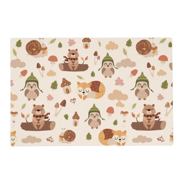 Cute Forest Autumn Animals Reversible Placemat (Front)