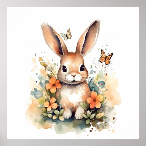 Cute Forest baby bunny Pints Nursery Art Poster