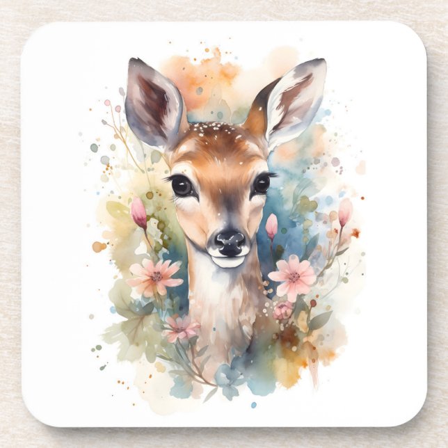 Cute Forest Baby Dear Pints Nursery Art Beverage Coaster (Front)