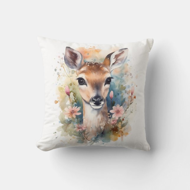 Cute Forest Baby Dear Pints Nursery Art Throw Pillow (Front)