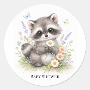Cute Forest Baby Raccoon Baby Shower Classic Round Sticker