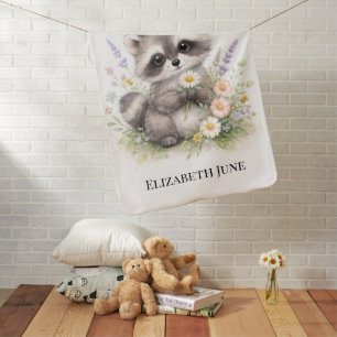 Cute Forest Baby Raccoon Baby Shower Gift Blanket