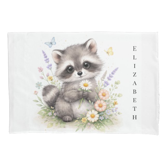 Cute Forest Baby Raccoon Baby Shower Gift Pillow Case (Front)