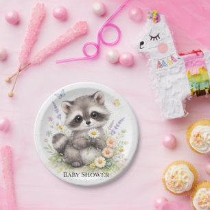 Cute Forest Baby Raccoon Baby Shower  Paper Plates