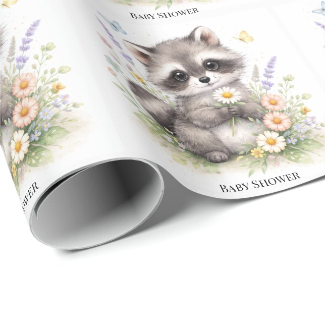 Cute Forest Baby Raccoon Baby Shower Wrapping Paper (Roll Corner)