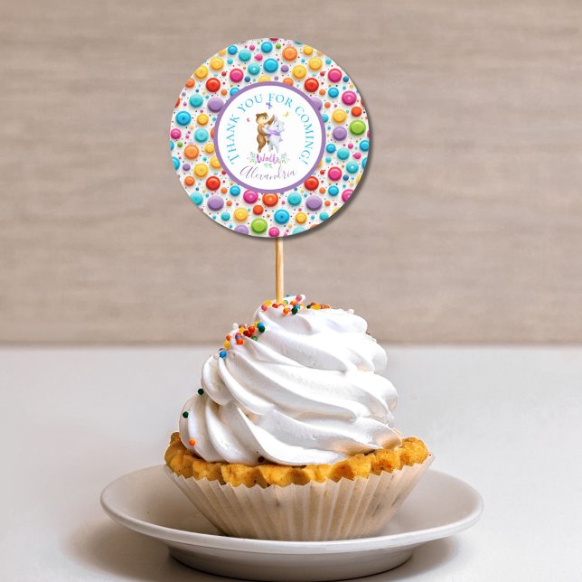 Cute Forest Bears Waltz Rainbow Polka Dots Classic Round Sticker (Creator Uploaded)