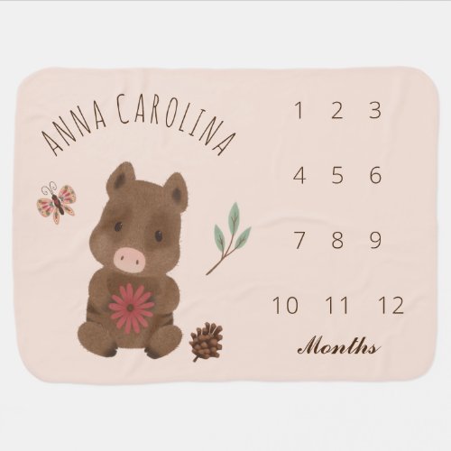 Cute Forest Boar Butterfly Kids Name Milestone Baby Blanket