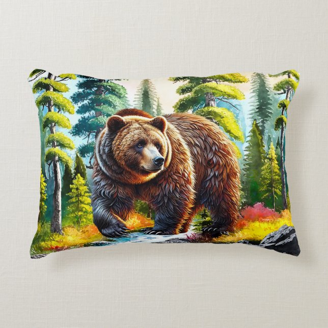 Cute Forest brown bear Accent Pillow (Front)