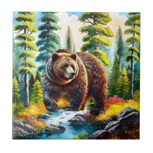 Cute Forest brown bear Ceramic Tile