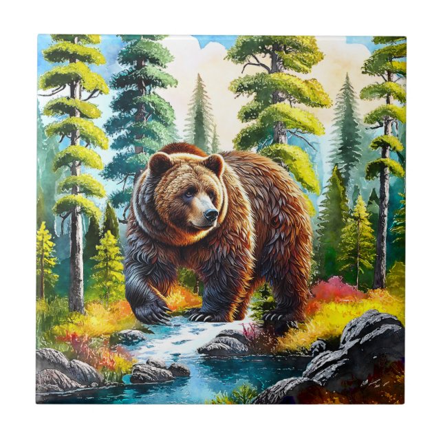 Cute Forest brown bear Ceramic Tile (Front)