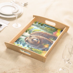 Cute Forest brown bear Serving Tray