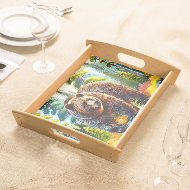 Cute Forest brown bear Serving Tray (Front)