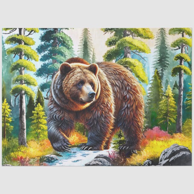 Cute Forest brown bear Tissue Paper (Front)