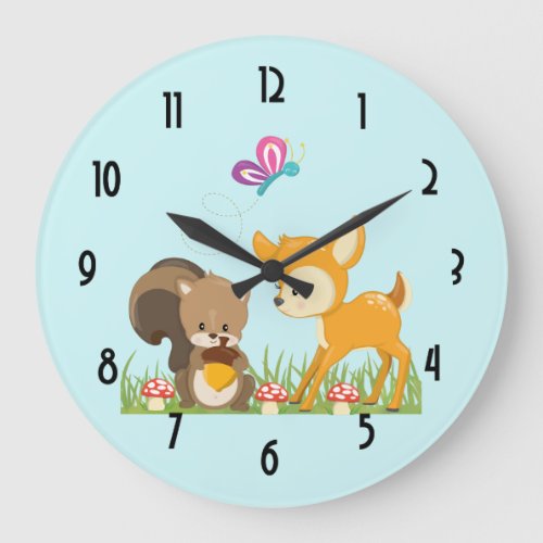 Cute Forest Creatures Happy Cartoon Large Clock