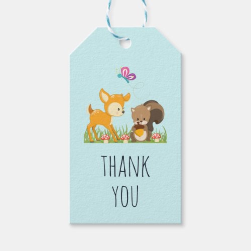 Cute Forest Creatures Happy Cartoon Thank You Gift Tags