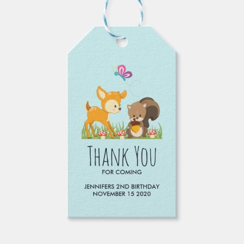 Cute Forest Creatures Happy Cartoon Thank You Gift Tags