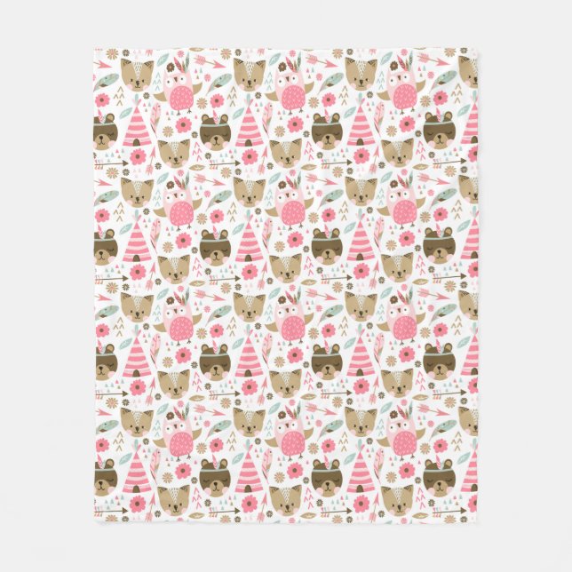 Cute Forest Critters Fleece Blanket (Front)