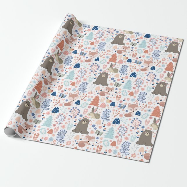 Cute Forest Critters Wrapping Paper (Unrolled)