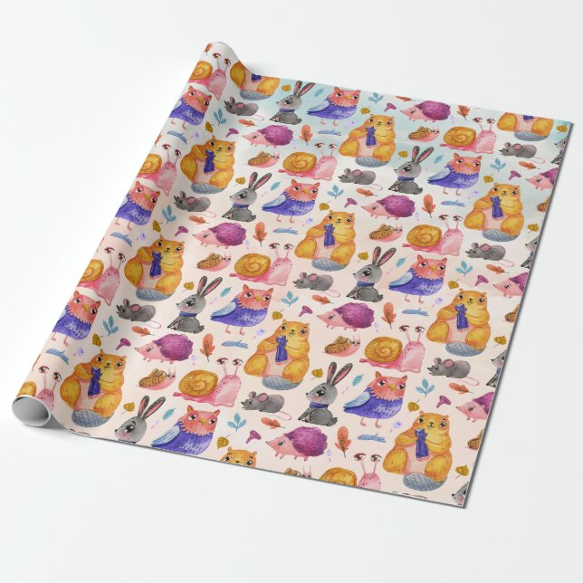 Cute Forest Critters Wrapping Paper (Unrolled)