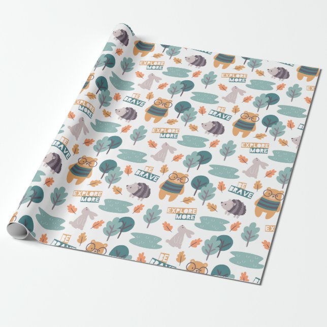 Cute Forest Critters Wrapping Paper (Unrolled)