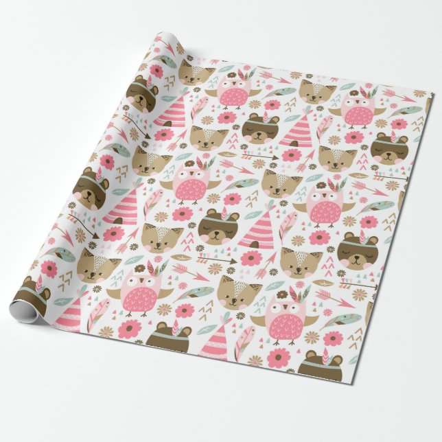 Cute Forest Critters Wrapping Paper (Unrolled)