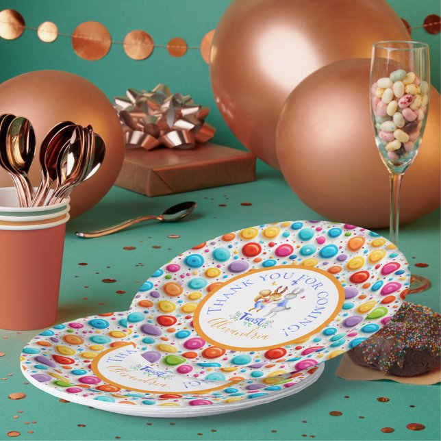 Cute Forest Dancing Rabbits Polka Dots Pattern Paper Plates (Creator Uploaded)