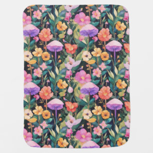 Cute Forest Flower Mushroom Cottagecore Pattern Baby Blanket