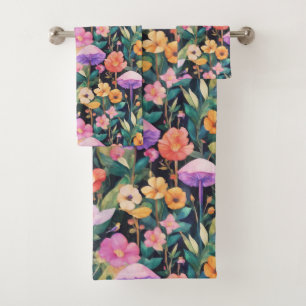 Cute Forest Flower Mushroom Cottagecore Pattern Bath Towel Set