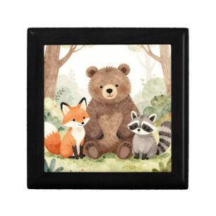 Cute Forest Friends Bear Fox Raccoon Watercolor Gift Box