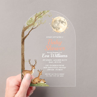Cute Forest Friends & Moon Budget Baby Shower Acrylic Invitations