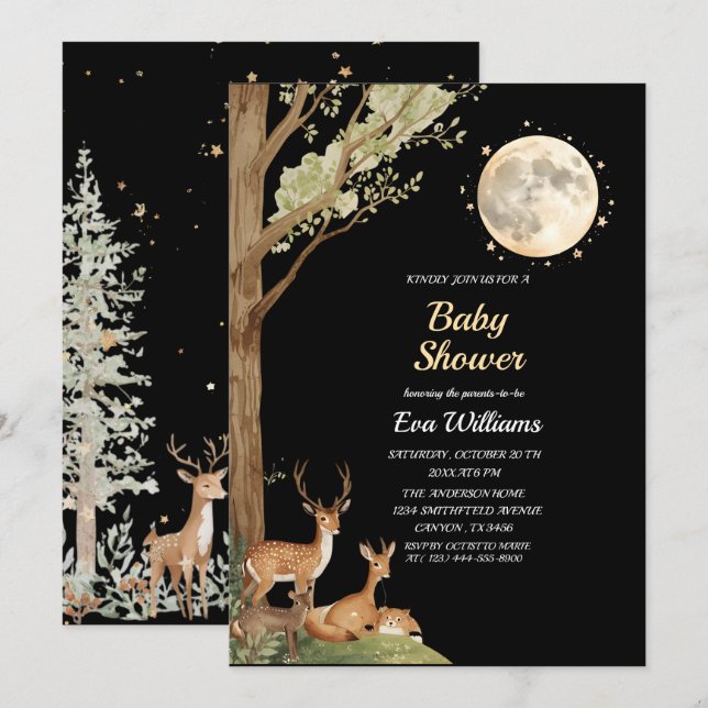 Cute Forest Friends & Moon Budget Baby Shower  Invitation (Front/Back)
