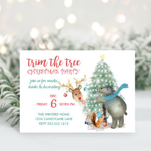 Cute Forest Friends Tree Trimming Christmas Party Invitation